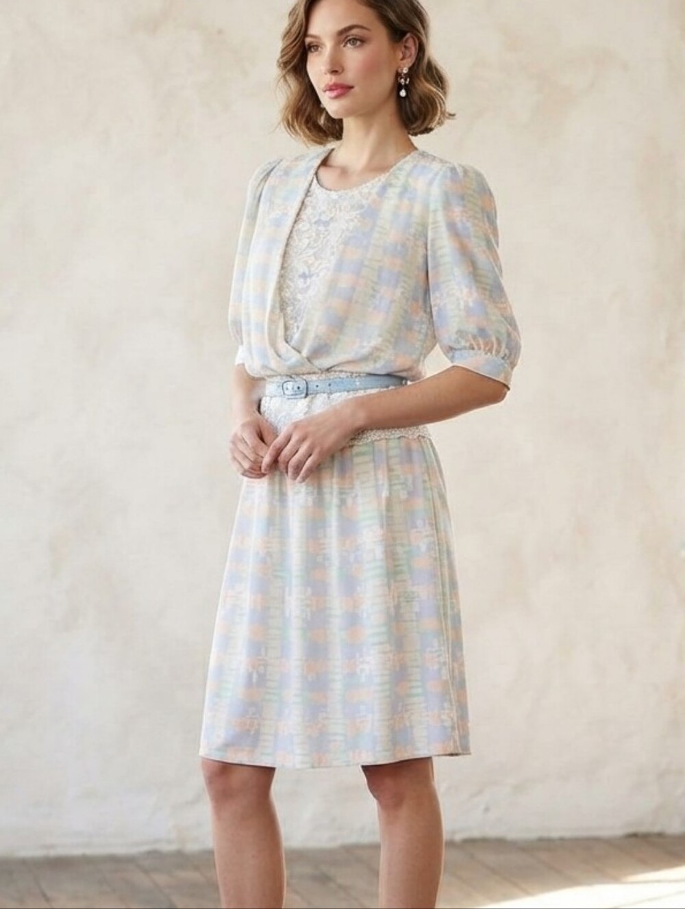 Vintage Perceptions Pastel Lace Inset Dress | Sheen Finish | Plus Size / Oversiz
